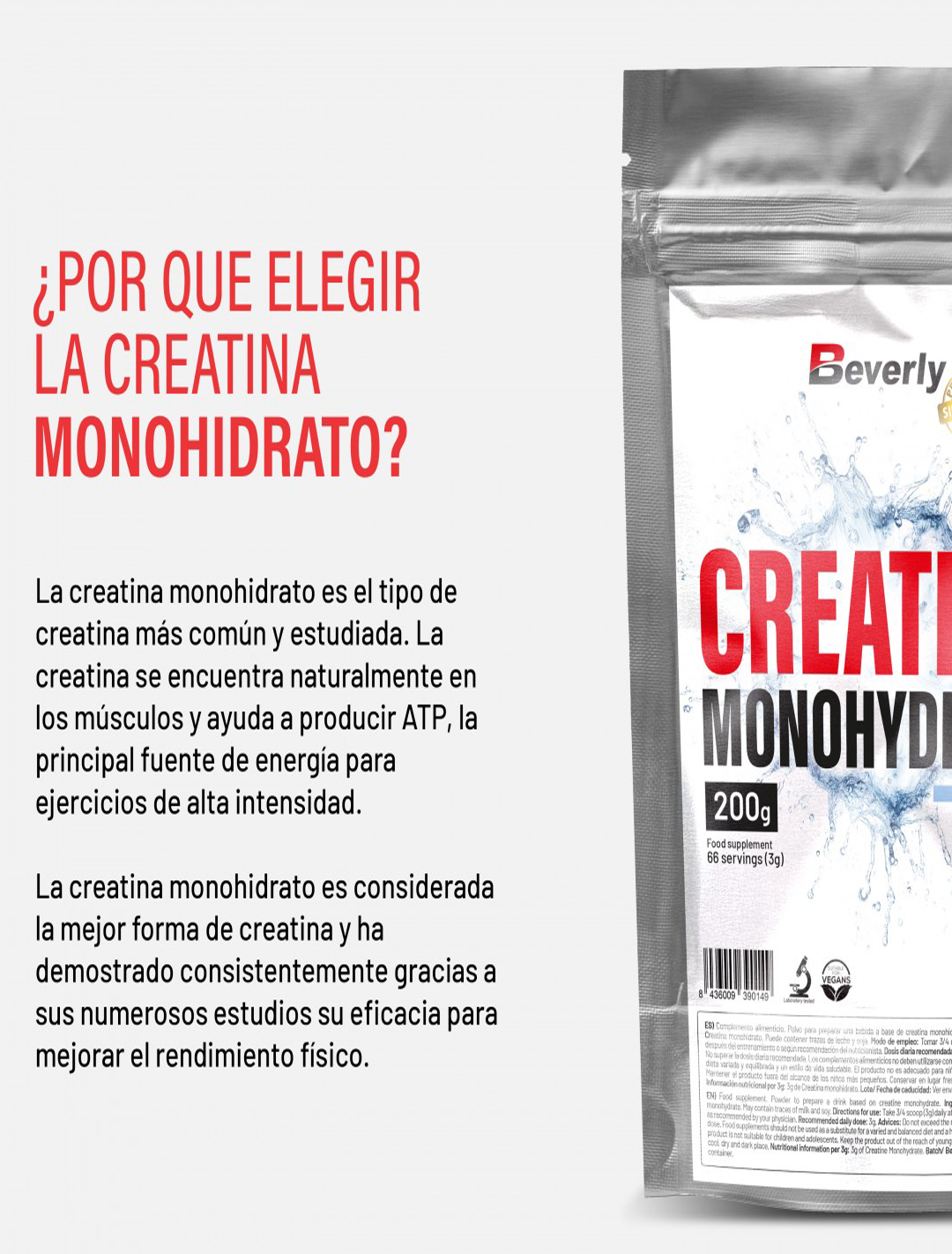 CREATINE MONOHYDRATE | 200 gr - 66 tomas