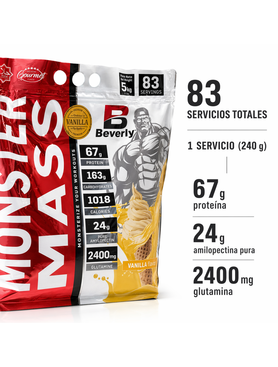 Monster mass 5k /11libras / sabor vainilla