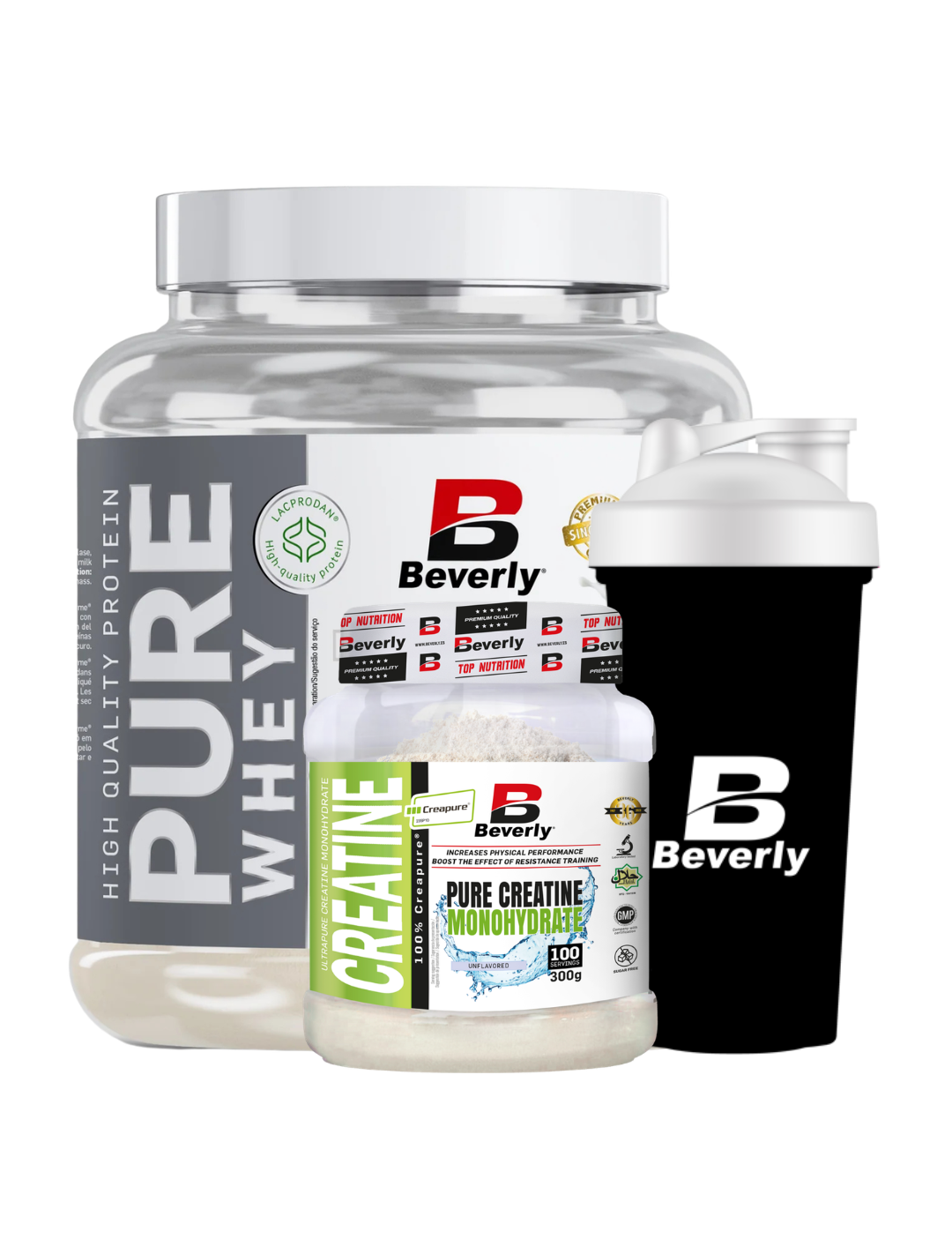 Pack whey pure + creapure 100 servicios + mezclador  de proteína
