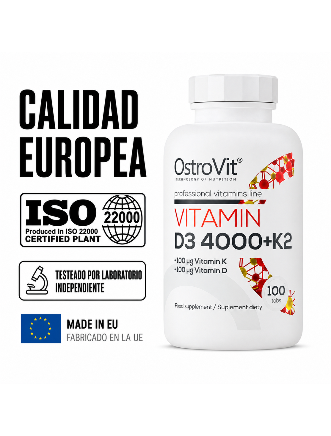 Vitamin D3 4000 + K2 - 100 tabletas