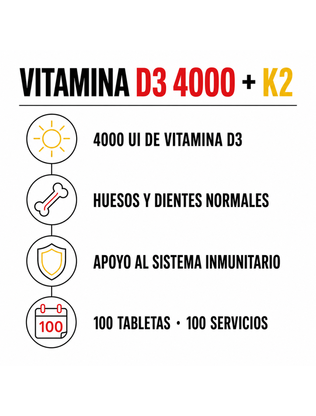 Vitamin D3 4000 + K2 - 100 tabletas