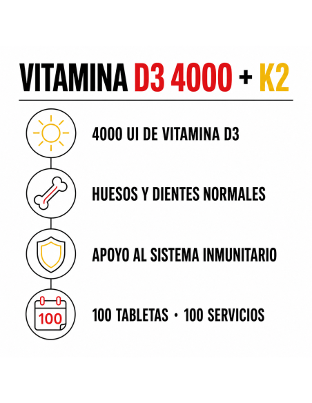 Vitamin D3 4000 + K2 - 100 tabletas