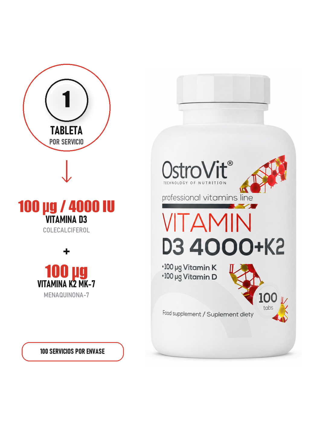 Vitamin D3 4000 + K2 - 100 tabletas