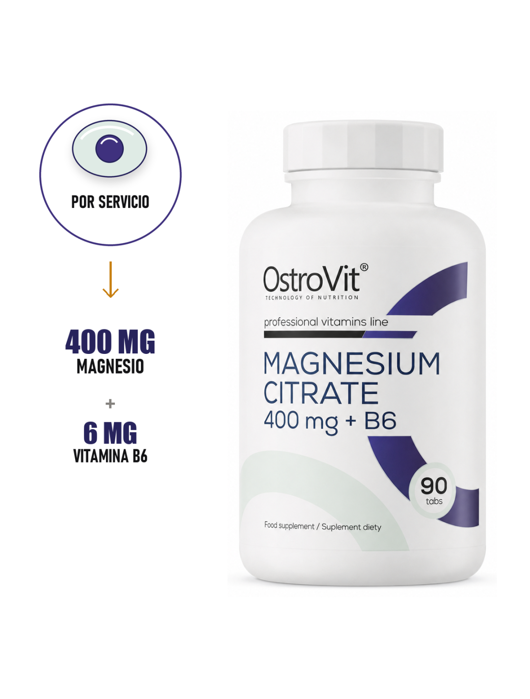 Magnesium Citrate 400 mg + B6 - 90 tabletas
